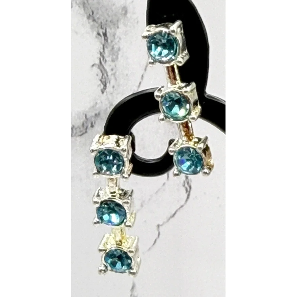 March Birthstone Stud Earrings Aqua Rhinestone Silver Tone NOS NWT